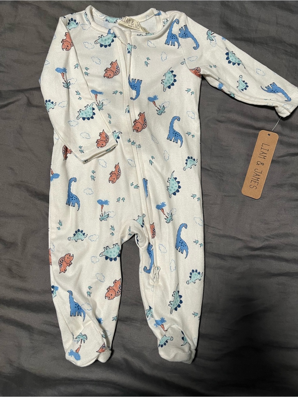Liam & James Super Soft Dinosaur Zipper Footie Sleeper